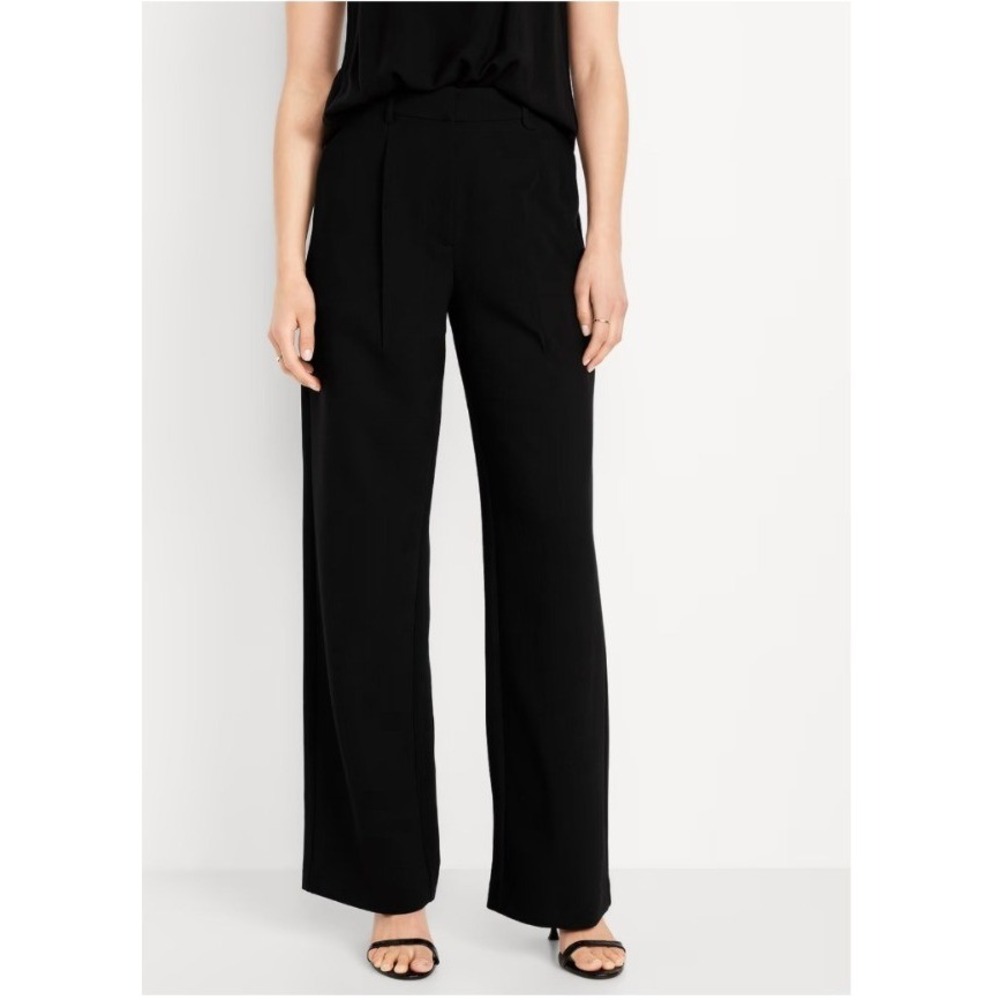 Old Navy Womens Sz Large Extra High Rise Taylor Wide-Leg Trouser Pant Black Jack